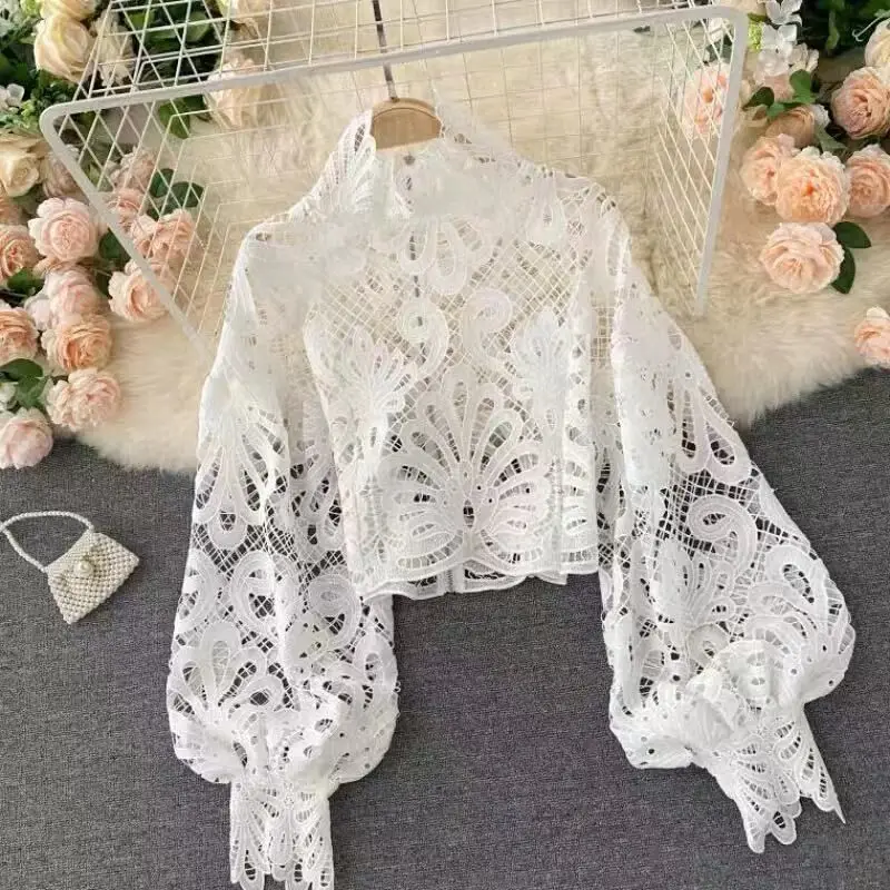 Lace Turtleneck Women Blouse Summer New Design 2022 Lantern Sleeved Solid Hollow Out Elegant Office Lady Pulls Top Quality
Lace Turtleneck Women Blouse Summer New Design 2022 Lantern Sleeved Solid Hollow Out Elegant Office Lady Pulls Top Quality
