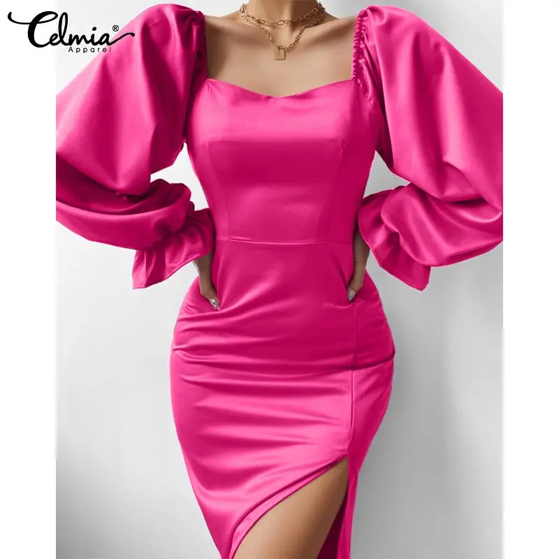 Celmia Women Puff Long Sleeve Vestido 2022 Sexy Square Collar Satin Solid Long Dress Vintage Split Hem Pleated Party Midi Robes
Celmia Women Puff Long Sleeve Vestido 2022 Sexy Square Collar Satin Solid Long Dress Vintage Split Hem Pleated Party Midi Robes