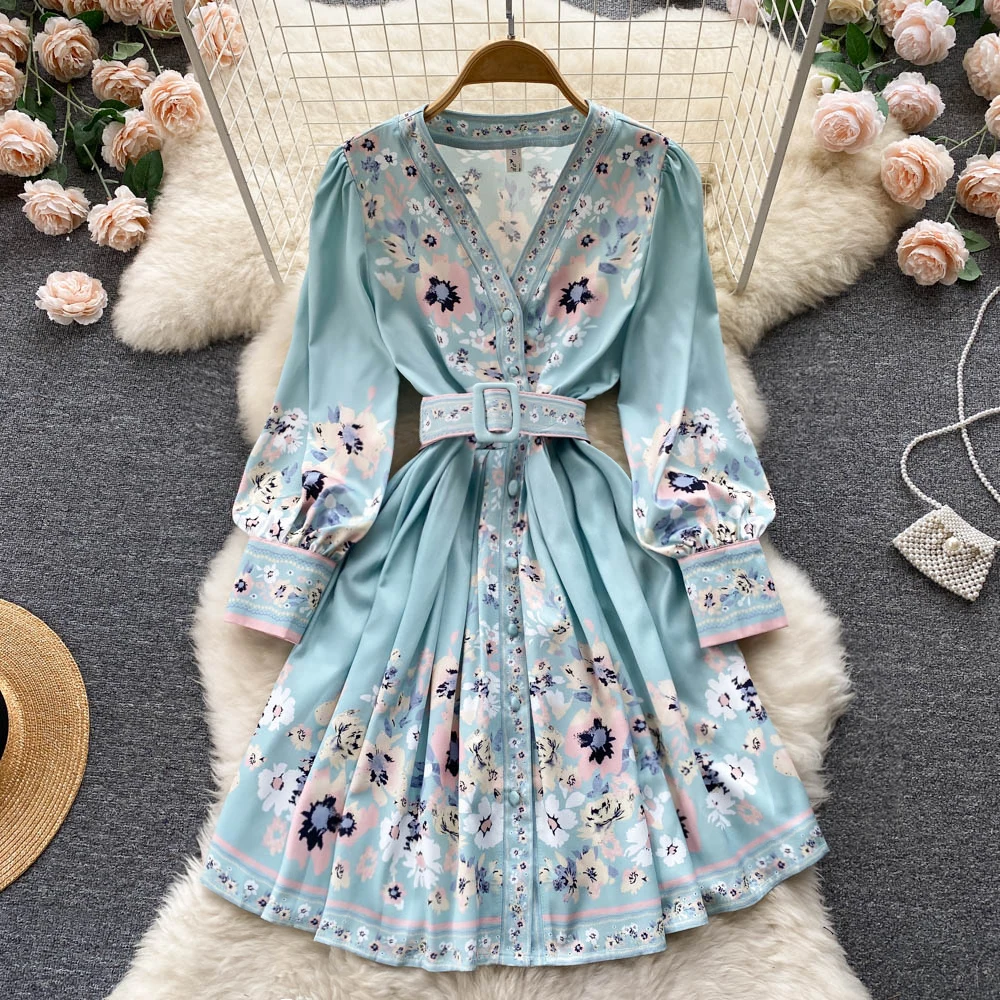 Celebrity Temperament V-neck Retro Printed Long-sleeved Dress 2022 Spring and Autumn French Gentle Tie Waist Fairy A-line Skirt
Celebrity Temperament V-neck Retro Printed Long-sleeved Dress 2022 Spring and Autumn French Gentle Tie Waist Fairy A-line Skirt