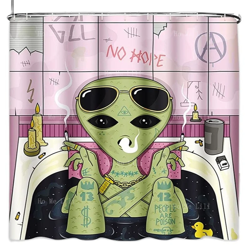 Trippy Glasses Aliens Smoke Cigarettes And Take Baths Polyester Fabric Shower Curtain Set With Hooks
Trippy Glasses Aliens Smoke Cigarettes And Take Baths Polyester Fabric Shower Curtain Set With Hooks