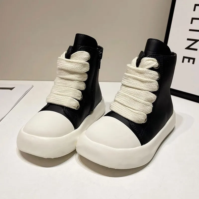 2023 Autumn/Winter Korean Edition Children Ankle Boots for Kids Girls Black High Top Sneakers Platform Fashion Lace Up Boots
2023 Autumn/Winter Korean Edition Children Ankle Boots for Kids Girls Black High Top Sneakers Platform Fashion Lace Up Boots
