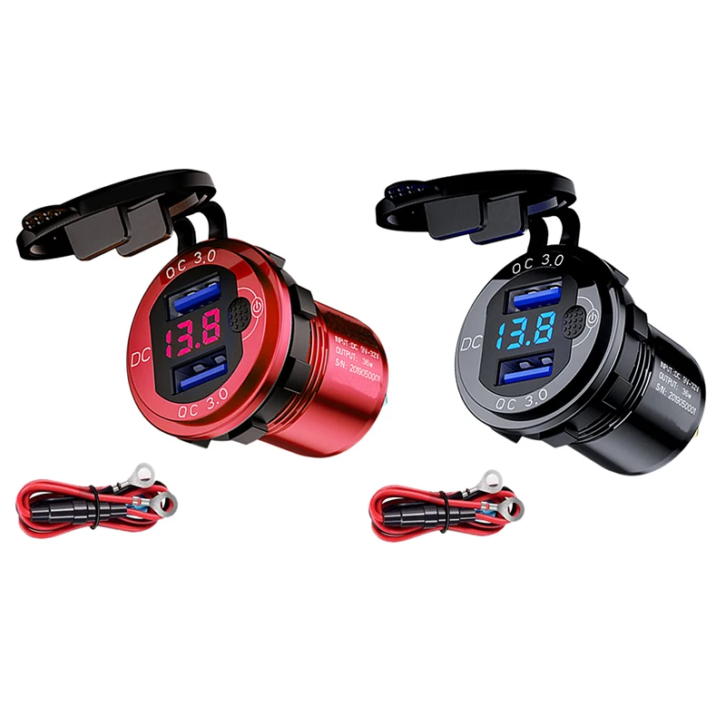 QC 3.0 Dual USB Car Charger Socket 12V/24V USB Charger With Contact Switch For Boat Motorcycle Truck Golf Cart
QC 3.0 Dual USB Car Charger Socket 12V/24V USB Charger With Contact Switch For Boat Motorcycle Truck Golf Cart