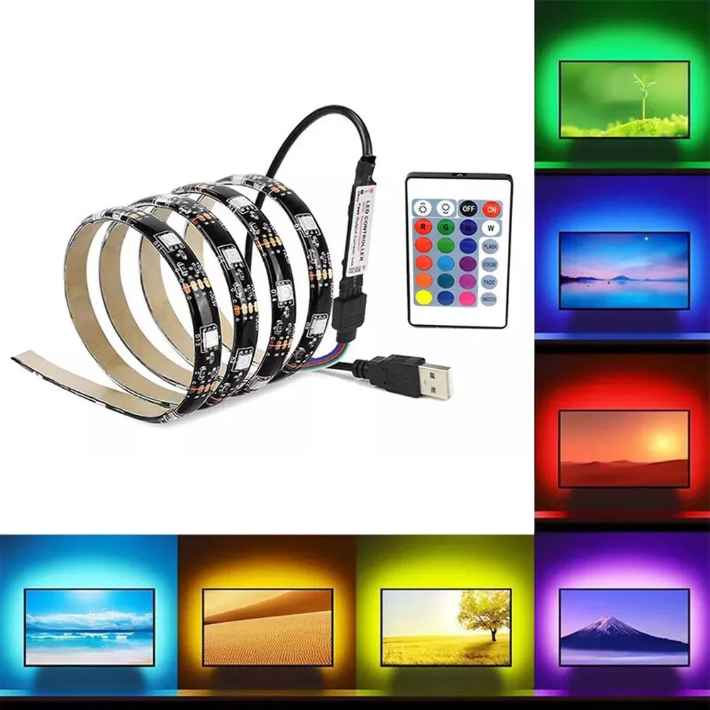 Светодиодная ленсветильник, 5 м, RGB 5050, USB-лампа, Светодиодная лента с 24-кнопочным управлением, освещение для подсветки телевизора, украшение ...
Светодиодная ленсветильник, 5 м, RGB 5050, USB-лампа, Светодиодная лента с 24-кнопочным управлением, освещение для подсветки телевизора, украшение ...