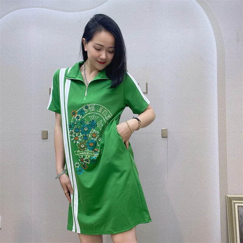 Summer Dress Women New Casual Sports Youth Patch Strip Contrast Color Stand Collar Hot Diamond Loose T-Dress Female Dresses
Summer Dress Women New Casual Sports Youth Patch Strip Contrast Color Stand Collar Hot Diamond Loose T-Dress Female Dresses