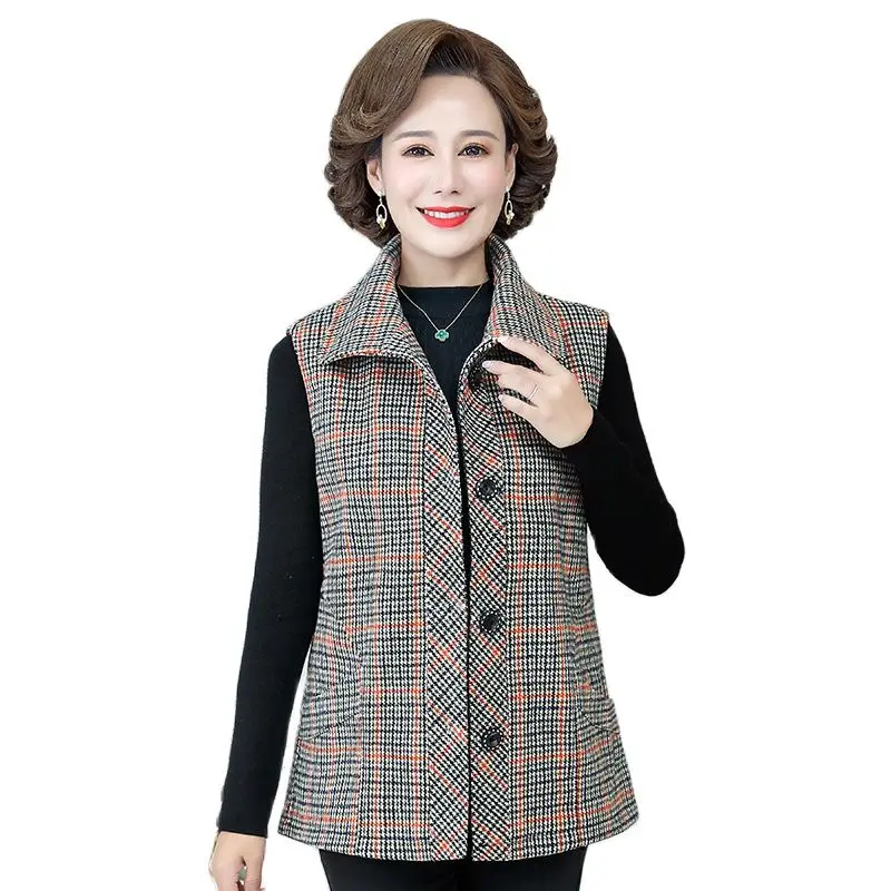 Autumn Sleeveless Plaid Waistcoat Vest Jacket Middle-aged Mother Single Breasted Slim Short Coat Tops Casual Female Vest Outwear
Autumn Sleeveless Plaid Waistcoat Vest Jacket Middle-aged Mother Single Breasted Slim Short Coat Tops Casual Female Vest Outwear