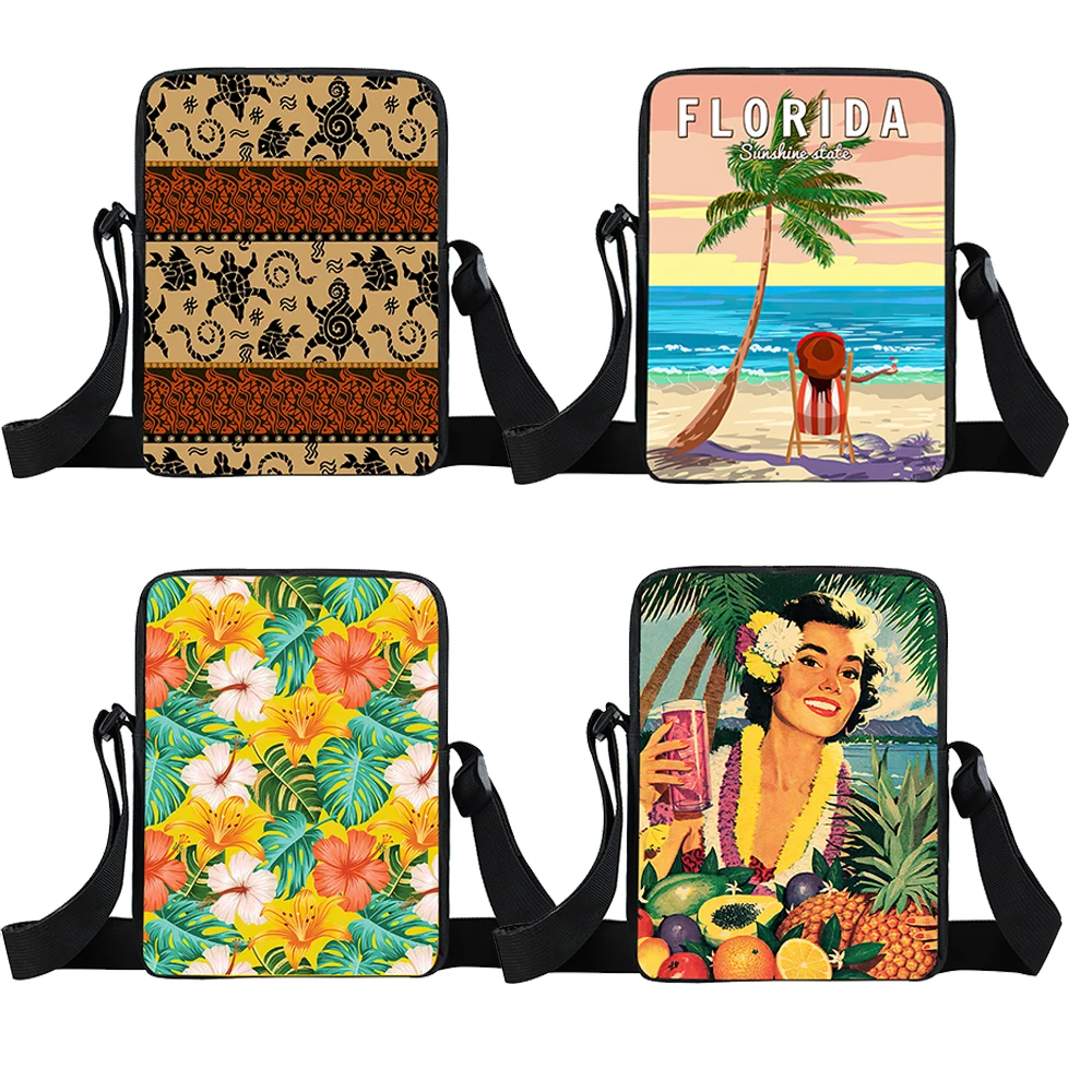 

Time To Travel Polynesian Messenger Bag Hibiscus Flowers Women Shoulder Bag Hawaiian Tropical Palm Coconut Trees Crossbody Bags