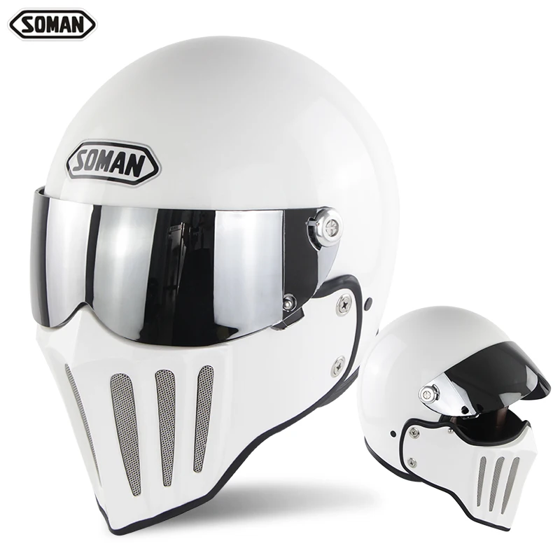 

Knight Full Face Motorcycle Helmet Retro Fiberglass Men Bobber Chopper Helmet White DOT ECE Leather Lining Visor Casco Moto