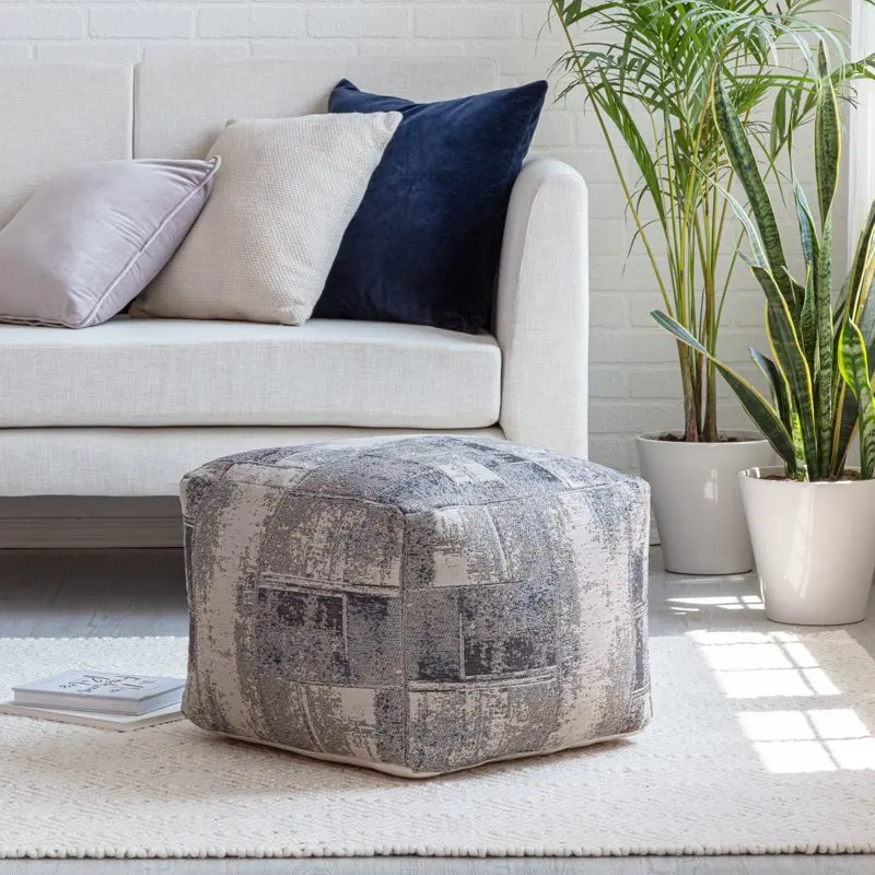 

Ivory Off-White Jacquard Woven Polyester Square Poufs