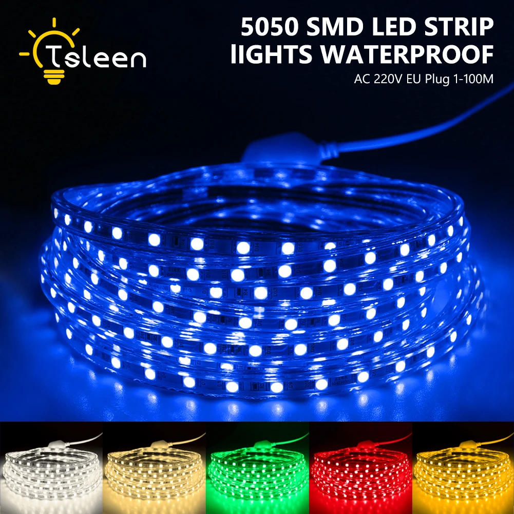 

Waterproof IP67 5050 Mode 1-25m LED Strips Lamp EU Plug 220V Cuttable for Room Decoration Commercial Hotel Theater Lights TV