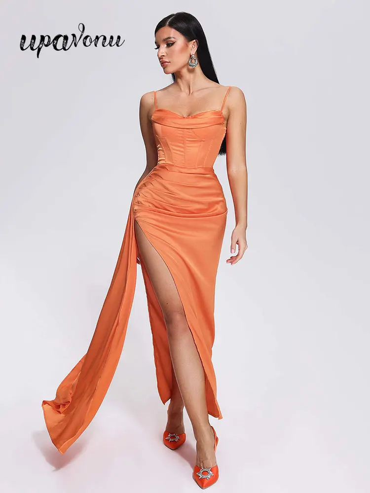 2023 Sexy Satin Maxi Dresses Women's Hanging Strap Sleeveless Bodycon Draped Split Long Dress Fashion Evening Party Vestidos
2023 Sexy Satin Maxi Dresses Women's Hanging Strap Sleeveless Bodycon Draped Split Long Dress Fashion Evening Party Vestidos
