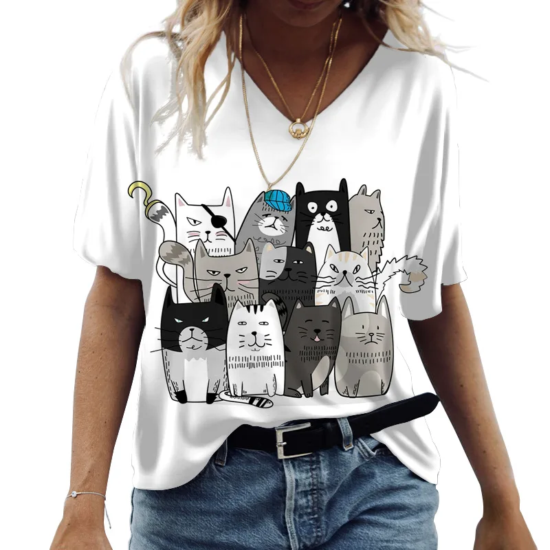 Fashion Casual Tee Shirts 3D V Neck Women's T-shirts Summer Kawaii Funny Female Clothes Cute Cats Graphics Print Short Sleeve
Fashion Casual Tee Shirts 3D V Neck Women's T-shirts Summer Kawaii Funny Female Clothes Cute Cats Graphics Print Short Sleeve