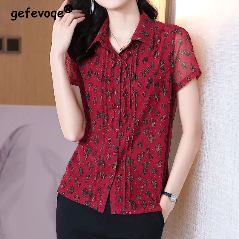 Turndown Collar Office Lady Elegant Fashion Vintage Print Blouse Women Summer Chiffon Shirt Female Short-sleeve Slim Casual Tops
Turndown Collar Office Lady Elegant Fashion Vintage Print Blouse Women Summer Chiffon Shirt Female Short-sleeve Slim Casual Tops