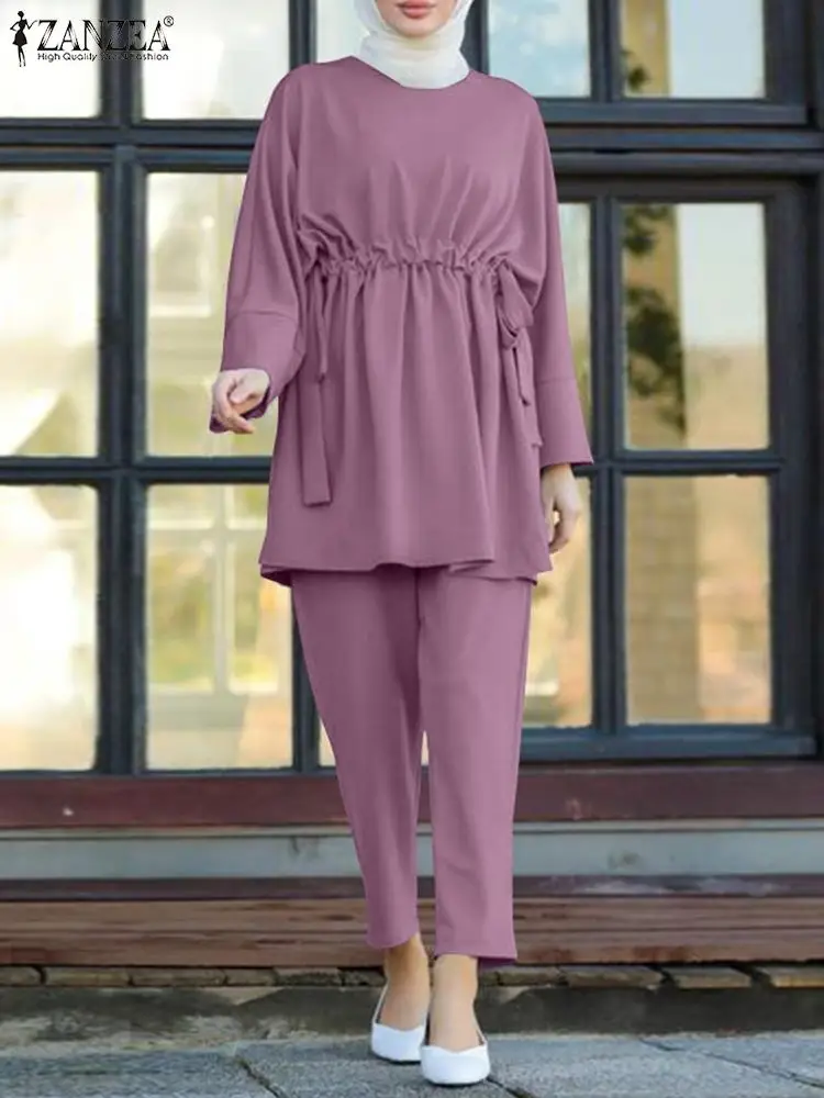 2PCS Women Muslim Sets Spring Long Sleeve Lace Up Tops and Trousers Sets ZANZEA Fashion Solid Matching Sets Casual Pants Suits
2PCS Women Muslim Sets Spring Long Sleeve Lace Up Tops and Trousers Sets ZANZEA Fashion Solid Matching Sets Casual Pants Suits