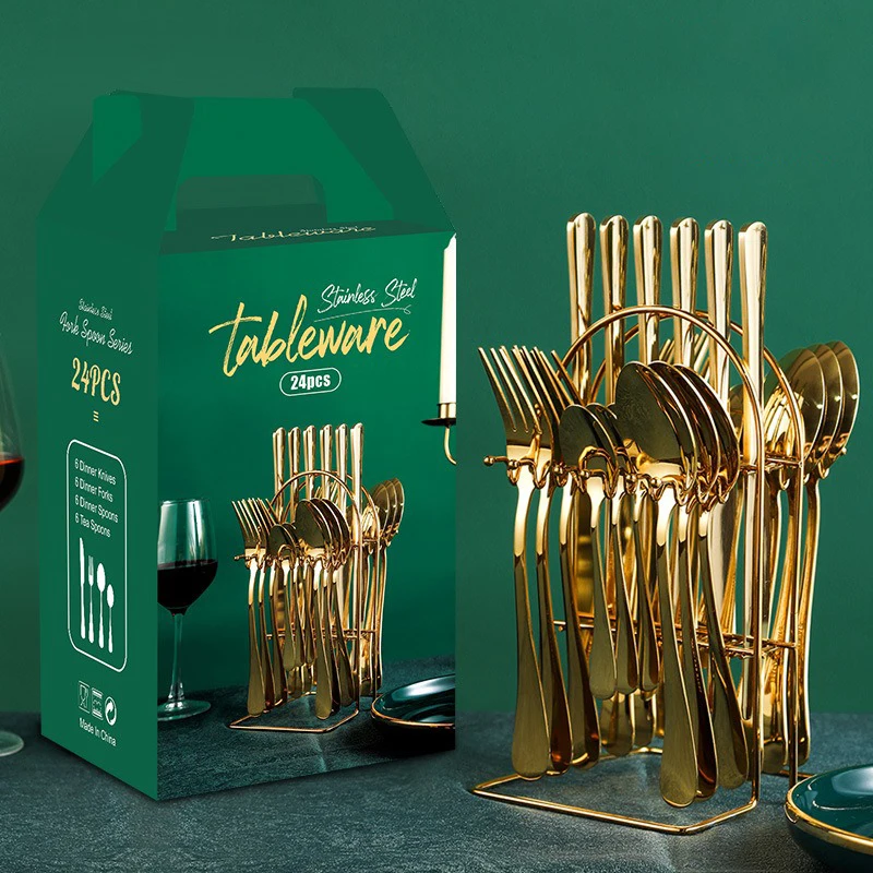 New Full Tableware 24 Piece Set Table Cutlery Stainless Steel Knife Fork Spoon Dinnerware Set Gold Kitchen Device Sets Gift
New Full Tableware 24 Piece Set Table Cutlery Stainless Steel Knife Fork Spoon Dinnerware Set Gold Kitchen Device Sets Gift