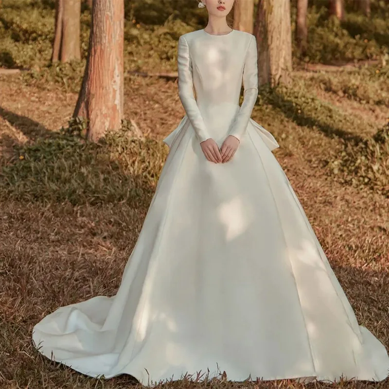 Temperament Stain A-Line Wedding Dress Long Sleeves Back Bow O-Neck Bride Gown 2023 Women Princess Full Hemline Vestido De Noiva
Temperament Stain A-Line Wedding Dress Long Sleeves Back Bow O-Neck Bride Gown 2023 Women Princess Full Hemline Vestido De Noiva