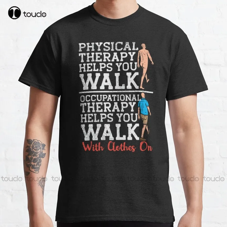 

Классическая футболка с надписью «Помощь вам во время профессиональной терапии», серая футболка, футболки с цифровой печатью, уличная одеж...