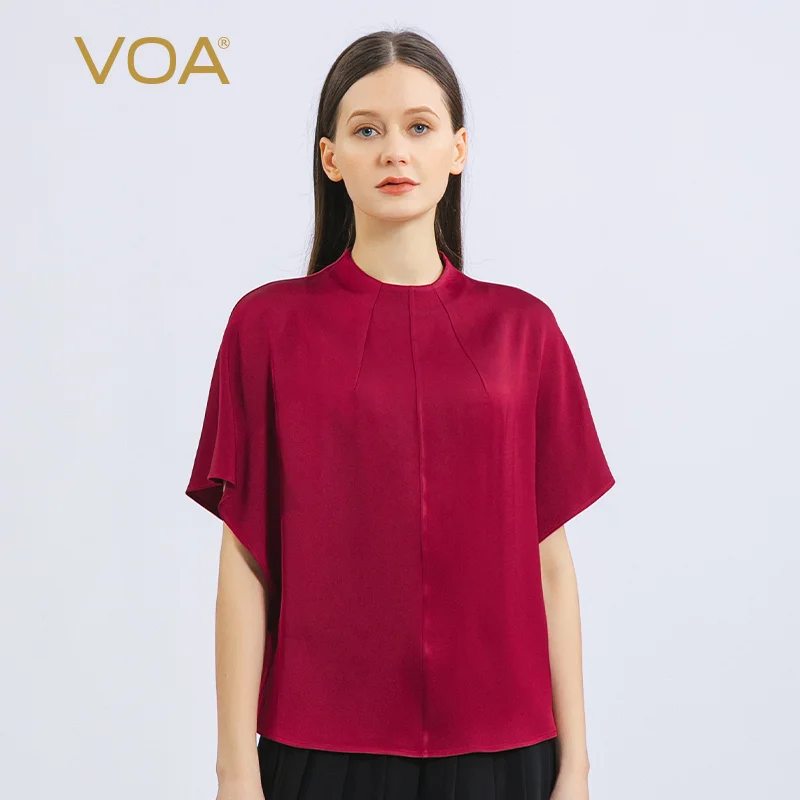 VOA 40m/m Silk Double Sided Forged Red Classic Loose Stand Collar Doll Short Sleeve Solid Color Comfortable Zipper T-Shirt BE968
VOA 40m/m Silk Double Sided Forged Red Classic Loose Stand Collar Doll Short Sleeve Solid Color Comfortable Zipper T-Shirt BE968
