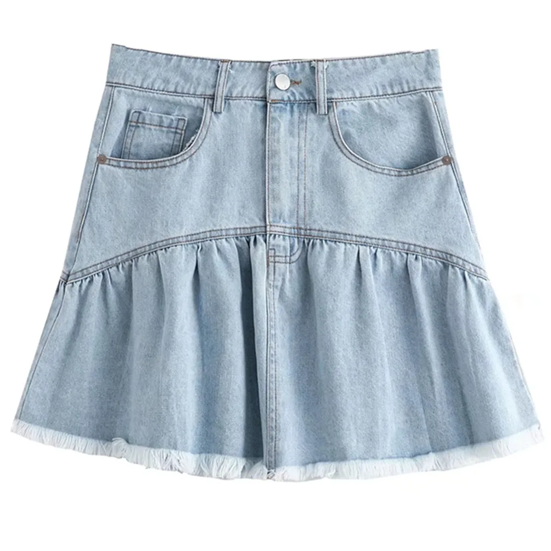 Withered 2022 England Style High Street Vintage High Waist Sky Blue Washed Denim Skirt Sexy Burrs A-line Mini Skirts Women
Withered 2022 England Style High Street Vintage High Waist Sky Blue Washed Denim Skirt Sexy Burrs A-line Mini Skirts Women