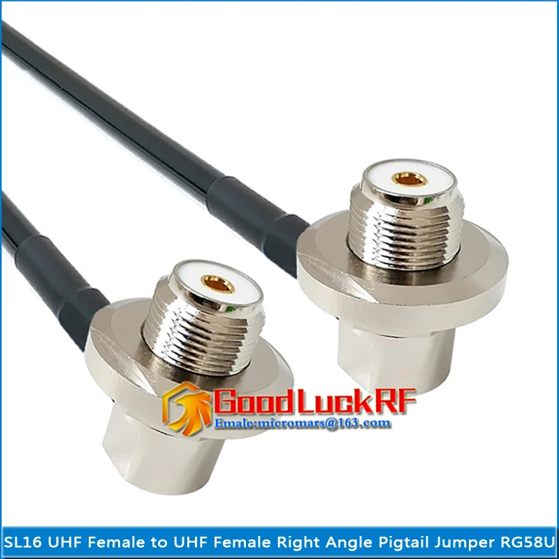 Dual SL16 UHF Female O-ring bulkhead to UHF Female Washer Nut Right Angle Connector Pigtail Jumper RG-58 RG58 cable PL259 SO239
Dual SL16 UHF Female O-ring bulkhead to UHF Female Washer Nut Right Angle Connector Pigtail Jumper RG-58 RG58 cable PL259 SO239