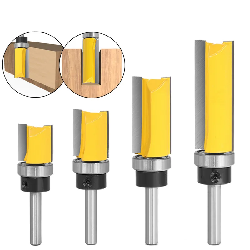 

6mm/6.35mm/8mm Shank Template Trim Hinge Mortising Router Bit Bearing Straight End Mill Trimmer Cleaning Flush Router Bit Wood
