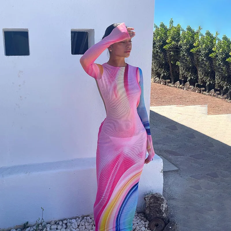 Colorful Printed Sexy Backless Mesh Tight Party Summer Beach Dress Halter Bodycon Long Sleeve Maxi Dresses for Women Clothes
Colorful Printed Sexy Backless Mesh Tight Party Summer Beach Dress Halter Bodycon Long Sleeve Maxi Dresses for Women Clothes