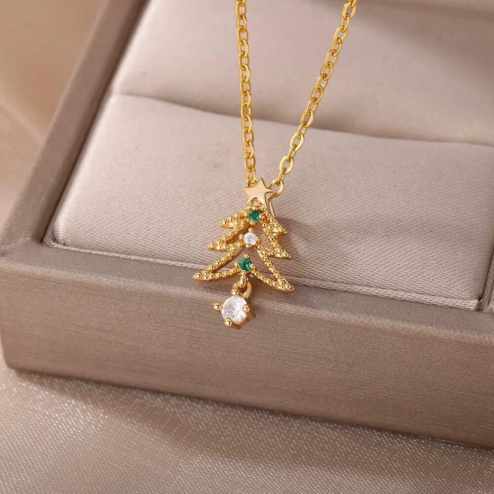 New In Christmas Tree Necklace For Women Stainless Steel Gold Plated Zircon Crystal Hollow Tree Charm Choker Christmas Jewelry
New In Christmas Tree Necklace For Women Stainless Steel Gold Plated Zircon Crystal Hollow Tree Charm Choker Christmas Jewelry