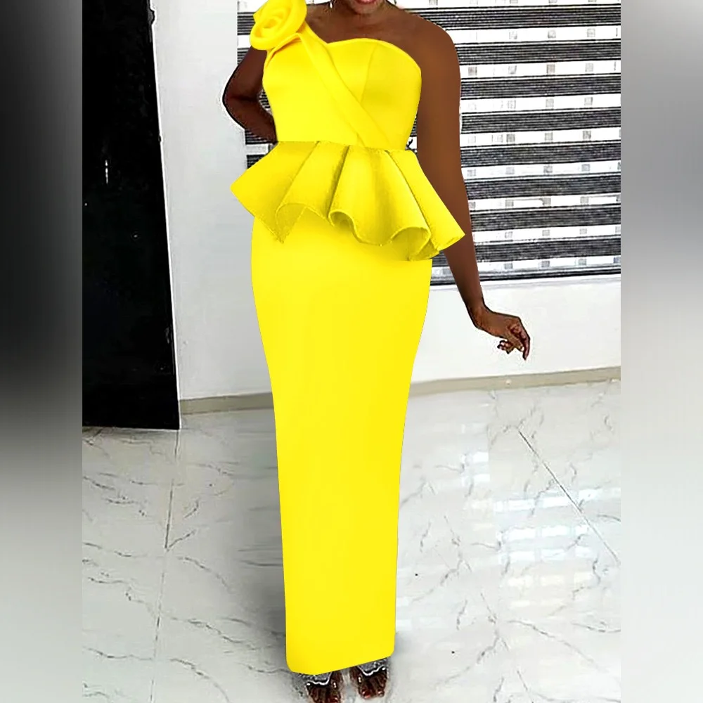 Elegant Yellow Dress One Shoulder for Women Ruffles Bodycon High Waisted Ankle Length Back Split Luxury Birthday Party Dress Hot
Elegant Yellow Dress One Shoulder for Women Ruffles Bodycon High Waisted Ankle Length Back Split Luxury Birthday Party Dress Hot