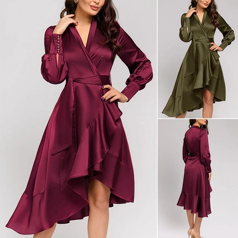 Vintage Ruffles Casual Sashes A-Line Party Dress Ladies Long Sleeve V-Neck Autumn Dress Fashion Midi Dress
Vintage Ruffles Casual Sashes A-Line Party Dress Ladies Long Sleeve V-Neck Autumn Dress Fashion Midi Dress