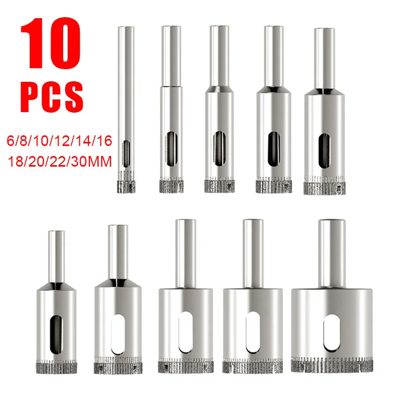 

Hole 6mm-30mm Set Drilling For Ceramic Tile Bits Saw Hss 10pcs Bit Drill Power Coated Marble Tools Glass Diamond