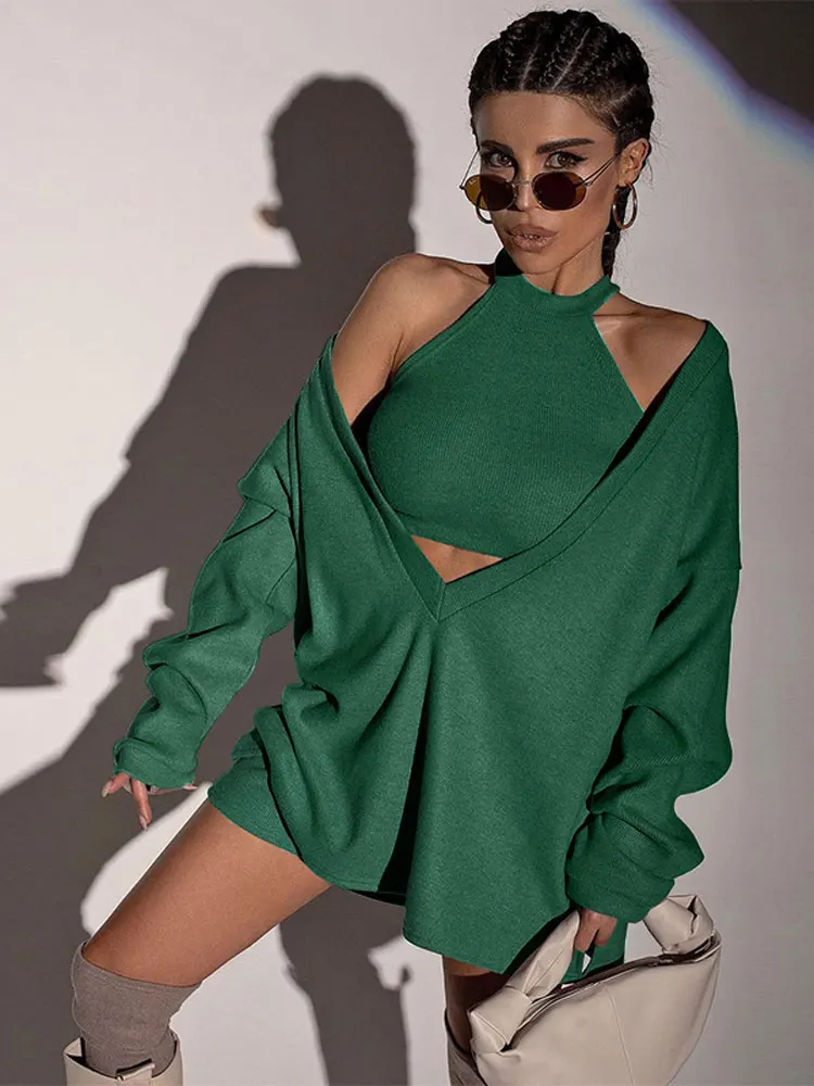 Ladies Club Y2K Clothes 2 Pieces Sleeveless Inner Crop Top Long Sleeve V-Neck Loose Dresses For Women Streetwear Ribbed Outfits
Ladies Club Y2K Clothes 2 Pieces Sleeveless Inner Crop Top Long Sleeve V-Neck Loose Dresses For Women Streetwear Ribbed Outfits