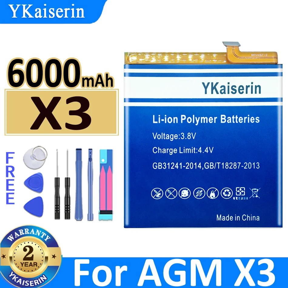 6000mAh YKaiserin Battery X3 (For AGM version) Replacement Battery For AGM X3 High Capacity Batterij + Bateria
6000mAh YKaiserin Battery X3 (For AGM version) Replacement Battery For AGM X3 High Capacity Batterij + Bateria