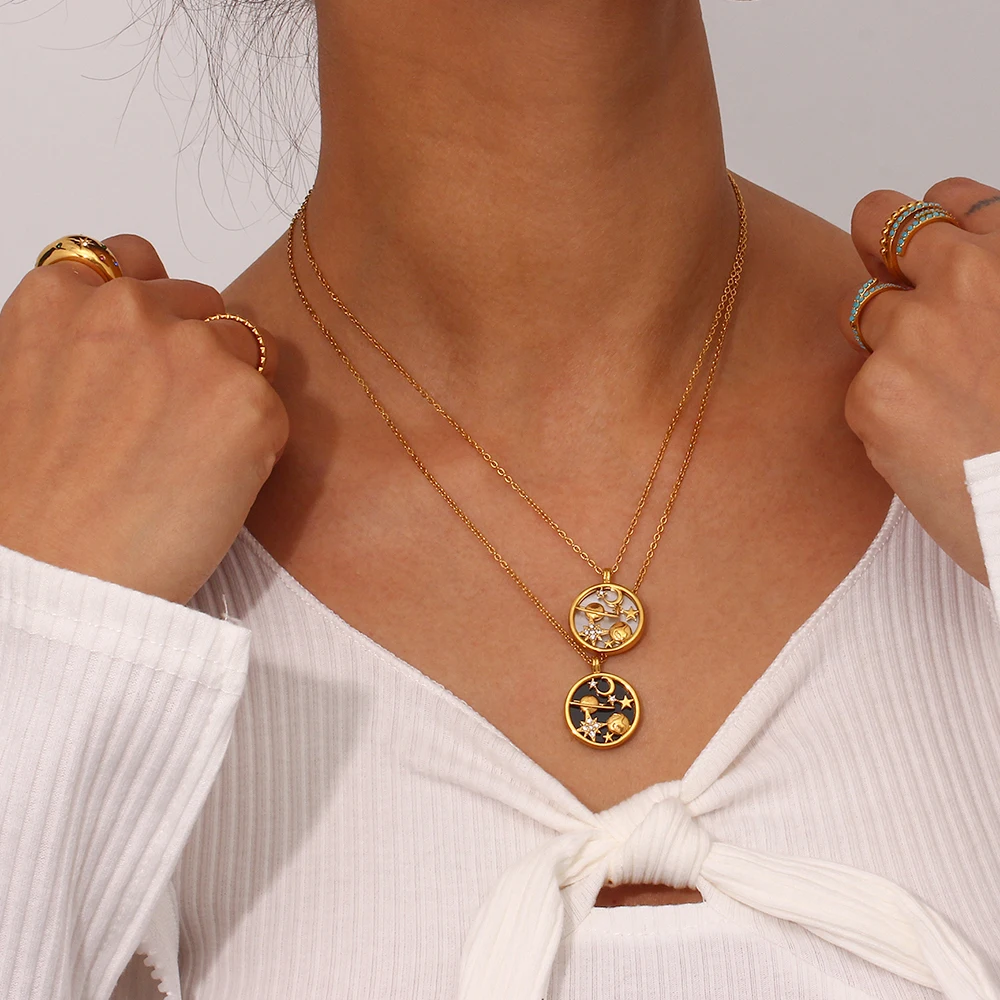 18K Gold-plated Pendant couple necklace Stainless Steel material Moon Earth Stars shell coin necklace Women's necklace
18K Gold-plated Pendant couple necklace Stainless Steel material Moon Earth Stars shell coin necklace Women's necklace