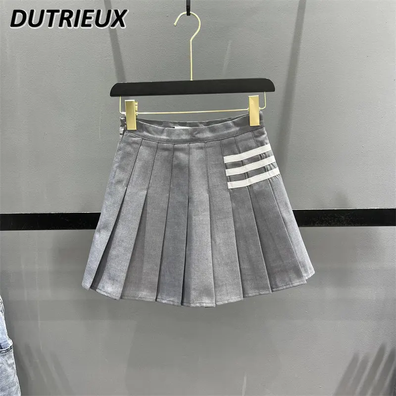 

Preppy Style Gray Pleated Short Skirt for Women 2023 Summer New High Waist Slimming A- Line Sheath Skirt Mini JK Skirts