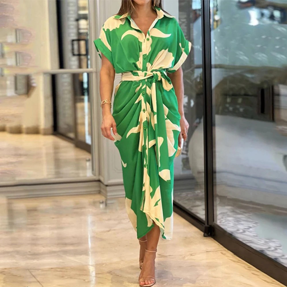 Women V Neck Shirt Dress Vintage Print Button Ruched Bandage Female Summer Short-sleeve Long Dresses Lady Streetwear
Women V Neck Shirt Dress Vintage Print Button Ruched Bandage Female Summer Short-sleeve Long Dresses Lady Streetwear