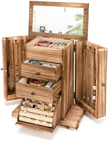 Jewelry Box for Women Jewelry Organizer with 6 Compartments and Mirror Rustic Wooden Jewelry Holder for Necklace Bracelet Earrin
Jewelry Box for Women Jewelry Organizer with 6 Compartments and Mirror Rustic Wooden Jewelry Holder for Necklace Bracelet Earrin