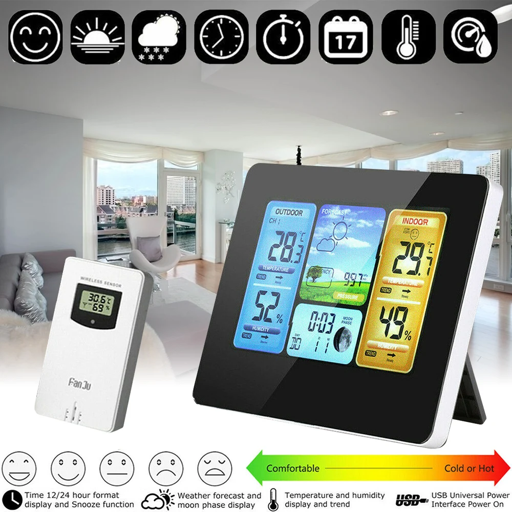 Digital LCD Hygrometer Thermometer Wireless Sensor Weather Forecast Indoor Outdoor Weather Station Clock LED Alarm Clock
Digital LCD Hygrometer Thermometer Wireless Sensor Weather Forecast Indoor Outdoor Weather Station Clock LED Alarm Clock