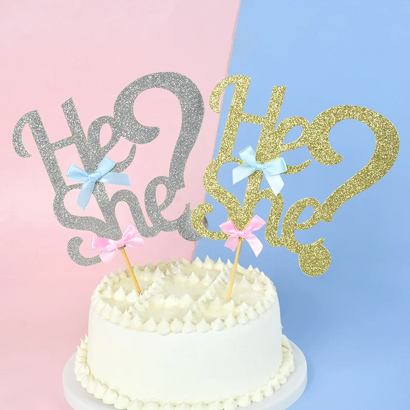 

Gold Silver Glitter He or She Cake Toppers Girl Boy Gender Reveal Cake Topper for Baby Shower Kids Birthday Party DIY Decoration