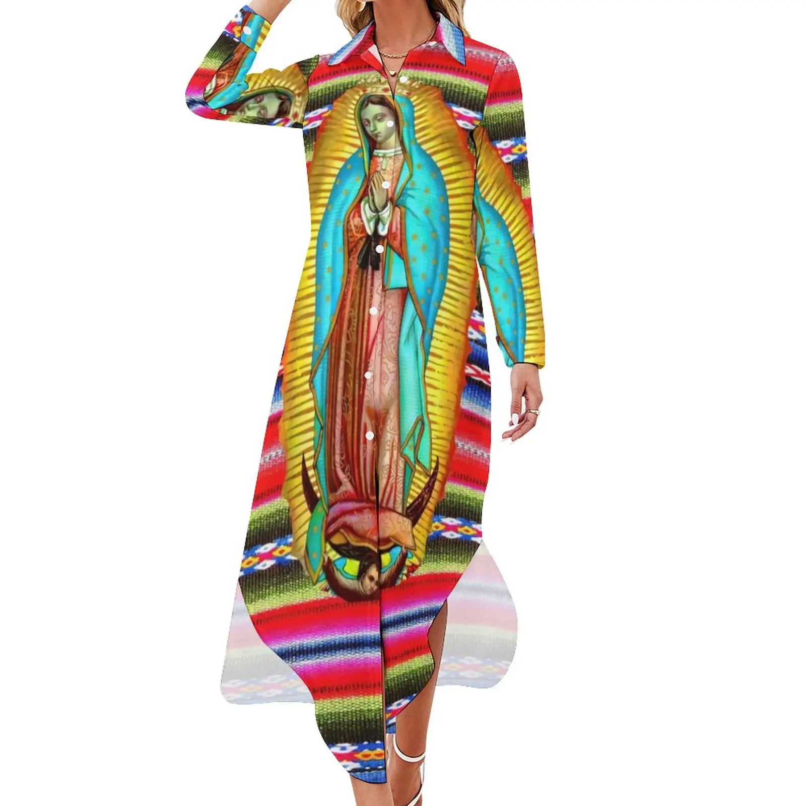Virgin Mary Chiffon Dress Our Lady of Guadalupe Elegant Dresses Lady Long Sleeve Street Wear V Neck Custom Big Size Casual Dress
Virgin Mary Chiffon Dress Our Lady of Guadalupe Elegant Dresses Lady Long Sleeve Street Wear V Neck Custom Big Size Casual Dress