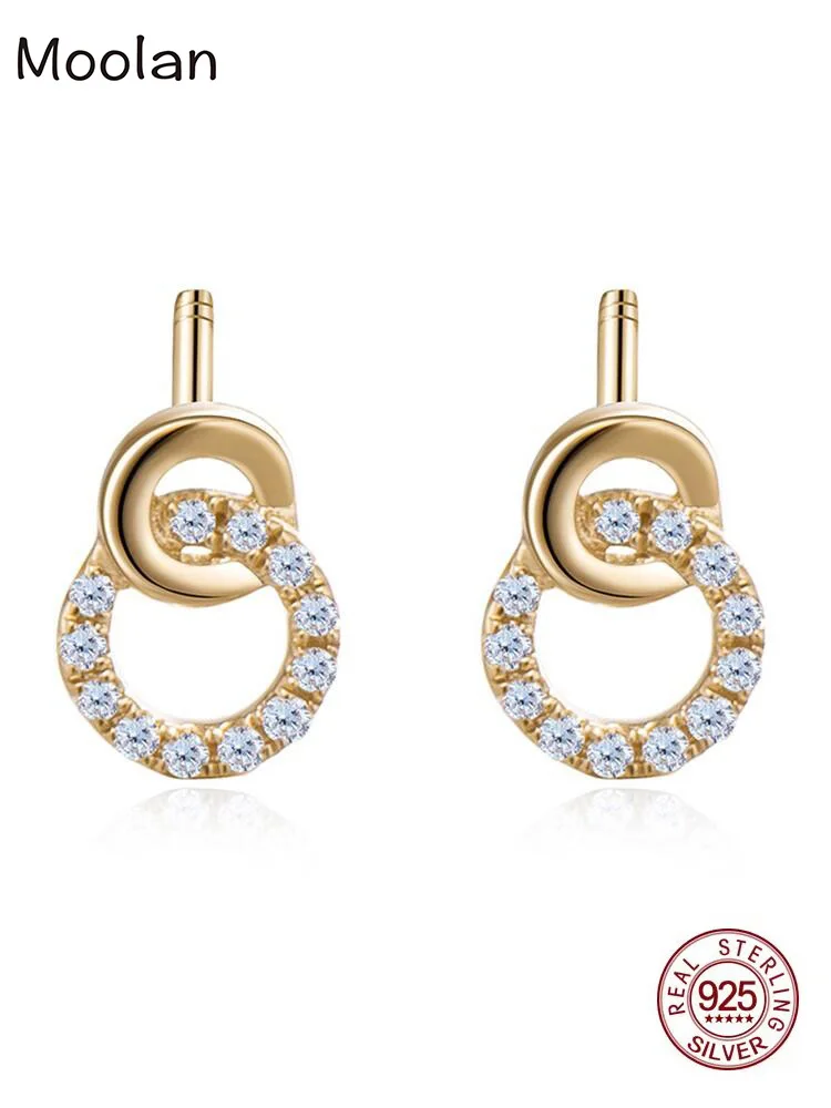 

Moolan Jewel Jewelry Round Earrings 925 Sterling Silver Cute Cubic Zirconia Inner Buckle Women's Fashion Jewelry