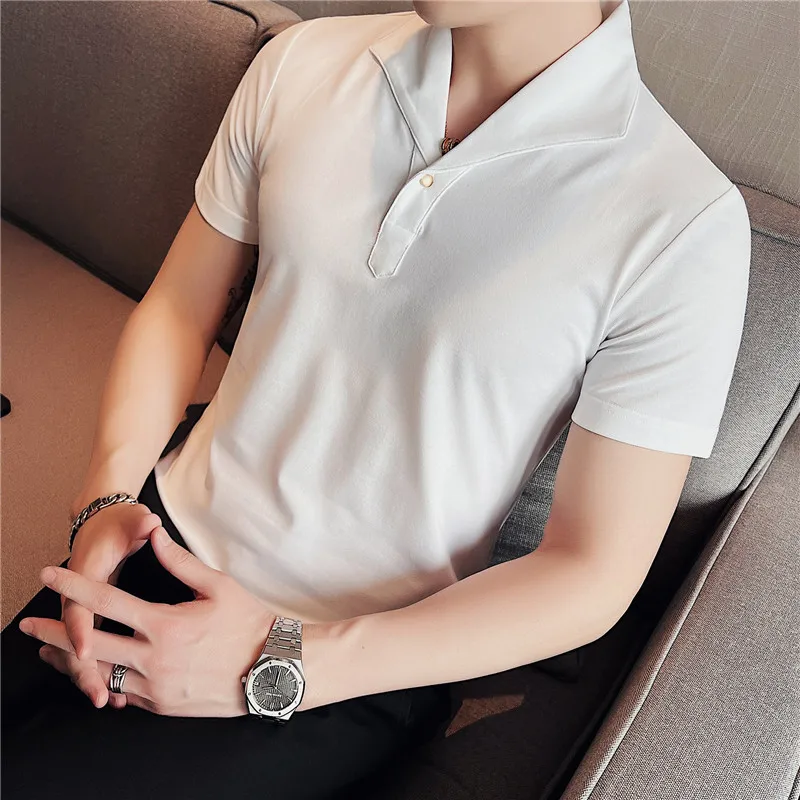 Summer Men Polos T-shirt 4XL One Piece Collar Designer Short Sleeve Slim Fit V Neck Mens Clothing Casual White Tee Camisa 2022
Summer Men Polos T-shirt 4XL One Piece Collar Designer Short Sleeve Slim Fit V Neck Mens Clothing Casual White Tee Camisa 2022