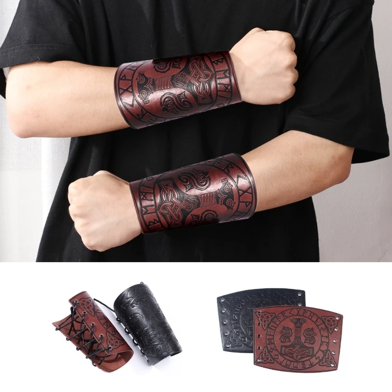 

Adjustable Wide Cuffs Men Cosplay Vintage Knight Wristbands Adjustable Dropship