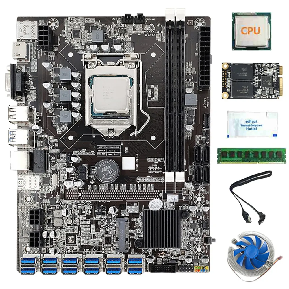 12 USB3.0 B75 BTC Mining Motherboard CPU+Fan+4G DDR3 RAM+120G MSATA SSD+Thermal Grease+SATA Cable LGA1155 DDR3 SATA3.0
12 USB3.0 B75 BTC Mining Motherboard CPU+Fan+4G DDR3 RAM+120G MSATA SSD+Thermal Grease+SATA Cable LGA1155 DDR3 SATA3.0