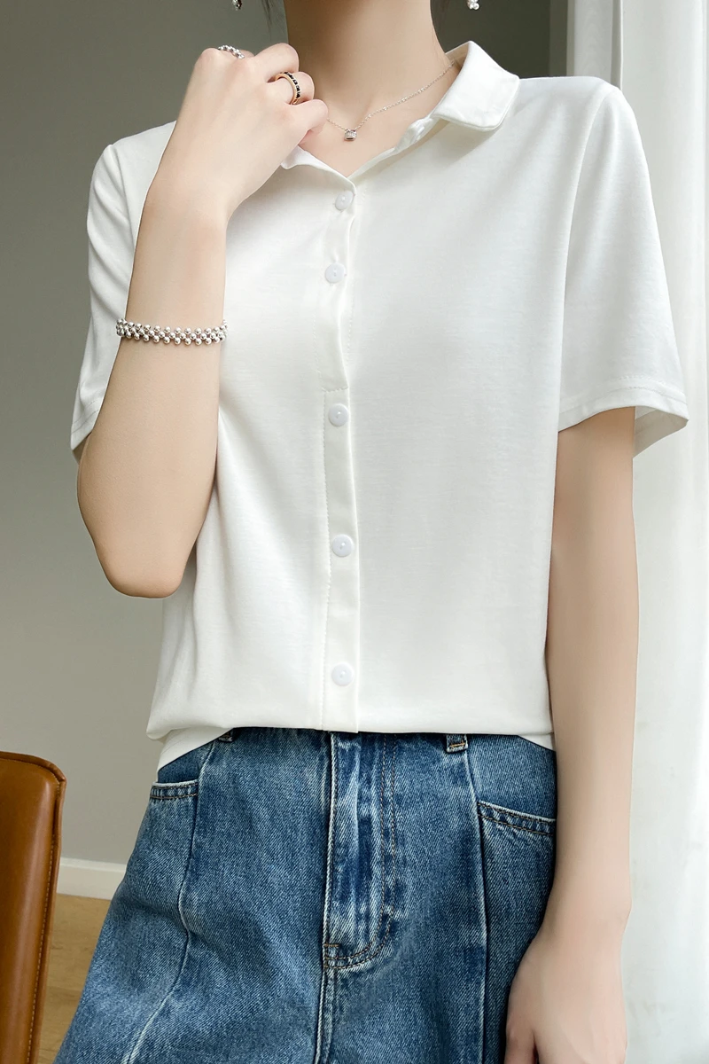 Summer New Tencel Roman Cotton Shirt Women's POLO Neck Knitted Ice Silk Short Sleeve T-shirt Temperament Commuter Formal Top
Summer New Tencel Roman Cotton Shirt Women's POLO Neck Knitted Ice Silk Short Sleeve T-shirt Temperament Commuter Formal Top