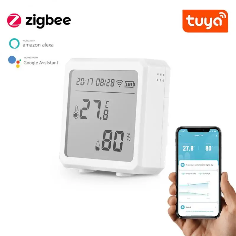 

Датчик температуры и влажности Tuya Zigbee для умного дома, комнатный гигрометр-термометр с ЖК-дисплеем, поддержка Alexa Home