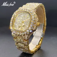 Gold Mens Watch Luxury Big AAA Cuban Zircon Hip Hop Stylish Quartz Watches For Male Square Double Dial ساعات يد مقاومة للماء