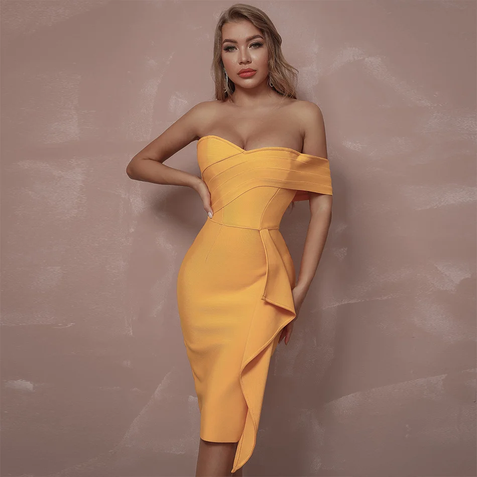 2023 Sesidy Off Shoulder Bandage Vestidos High Quality Woman Clothing Yellow Solid Strapless Evening Dress
2023 Sesidy Off Shoulder Bandage Vestidos High Quality Woman Clothing Yellow Solid Strapless Evening Dress
