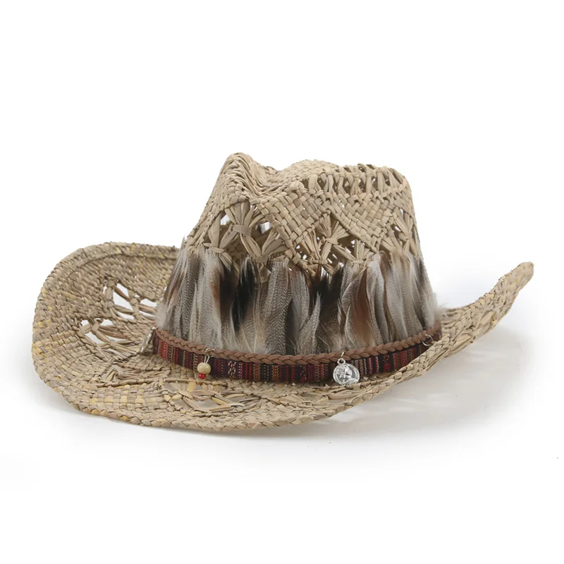 

sun hats women men western cowboy panama belted band luxury women hats straw raffia handmade big brim summer outdoor beach caps