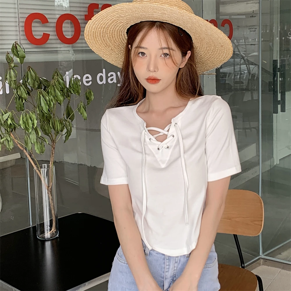 2022Summer new women's T-shirt women's loose cotton bottoming shirt summer short-sleeved top white drawstring 
2022Summer new women's T-shirt women's loose cotton bottoming shirt summer short-sleeved top white drawstring