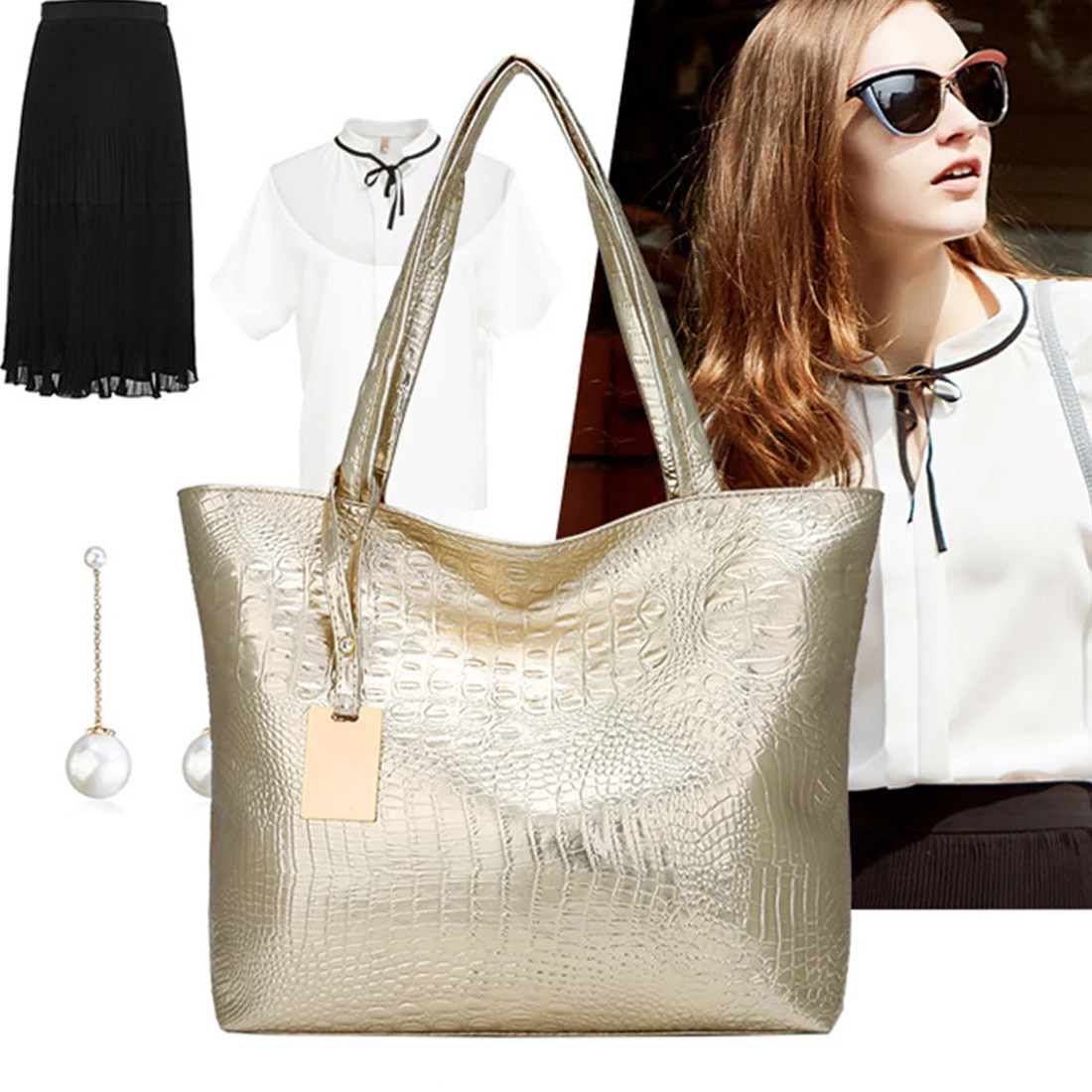 New Women Handbag PU Leather Shoulder Bag Lady Single Shopping Bags Large Capacity Casual Tote Bolsas Silver Gold Color Handbags
New Women Handbag PU Leather Shoulder Bag Lady Single Shopping Bags Large Capacity Casual Tote Bolsas Silver Gold Color Handbags