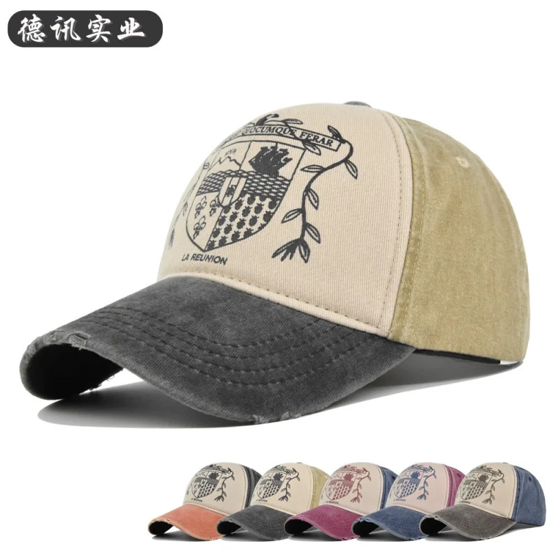 

Cross-Border Graffiti Printing Baseball Cap Ripped Washed Distressed Cap Color Matching Baseball Cap Floppy Hat Curved Brim Peak